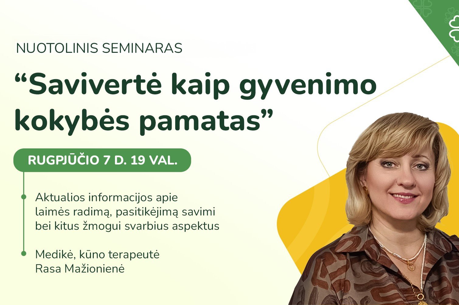 Seminaras Savivertė kaip gyvenimo kokybės pamatas